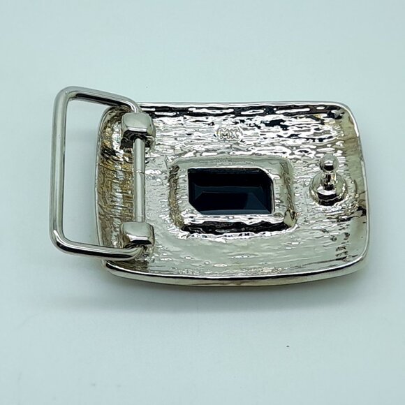 unisex style western classic Belt Buckle Silver Metal black rhinestones  fashion - Picture 2 of 3